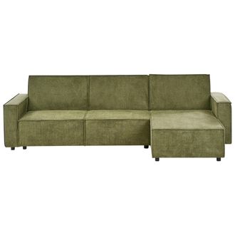Beliani Beliani - Sof&aacute; Cama Esquinero Tapizado En Tela Verde 3 Plazas Izquierdo Romedal Ii