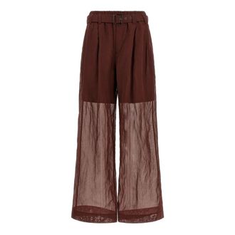 Brunello Cucinelli Broeken, Dames, Rood, M, Katoen, Belted Palazzo Pants