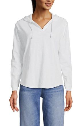 Lands End Long Sleeve Slub Hooded Popover in White at Nordstrom, Size 3X
