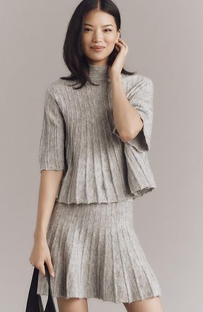 Maeve Short-Sleeve Mock-Neck Swing Sweater
