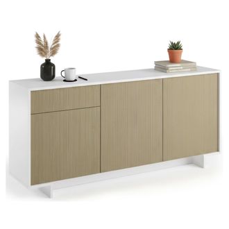 Dmora Aparador Agrifoglio, Aparador De Sal&oacute;n, Buffet De Sal&oacute;n Con 3 Puertas Y 1 Caj&oacute;n, 100% Made In Italy, 170x42h78 Cm, Blanco Y Roble, Con Embalaje Reforz