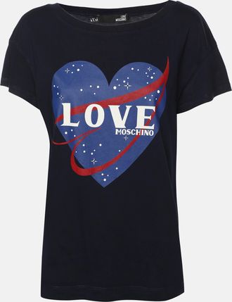 Love Moschino Dark Blue Heart Print Fabric T-Shirt