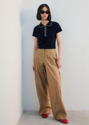 Mango Maglia con collo polo cuciture navy - Donna - XS - MANGO