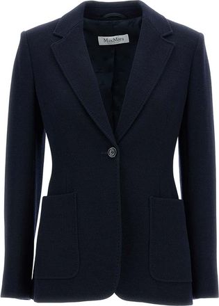 Max Mara Dark Blue Solid Notched Lapel Blazer