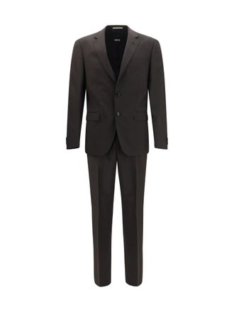 HUGO BOSS Mens Suit Virgin Wool Dark Brown Merino Suits