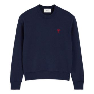 Ami Small Heart Logo Cotton Sweatshirt Navy BFUSW035-730-430
