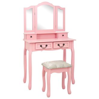vidaXL Vidaxl - Juego De Tocador Y Taburete Madera Paulownia Rosa 80x69x141 Cm