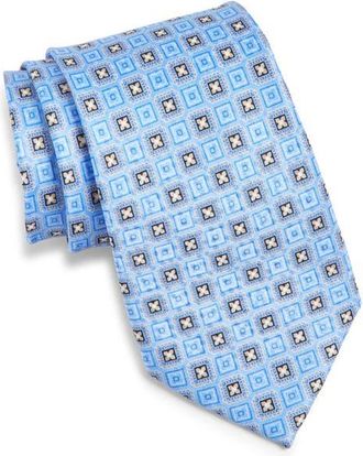 Nordstrom Geometric Print Silk Tie in Lt Blue at Nordstrom