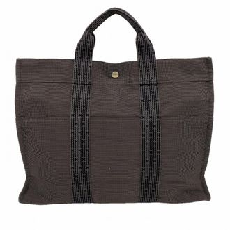 Herm&egrave;s Gray Canvas Tote Bag (Pre-Owned)