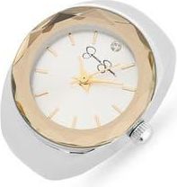 Jessica Simpson Two-Tone Faceted Bezel Ring Watch, 25mm in Silver at Nordstrom Rack