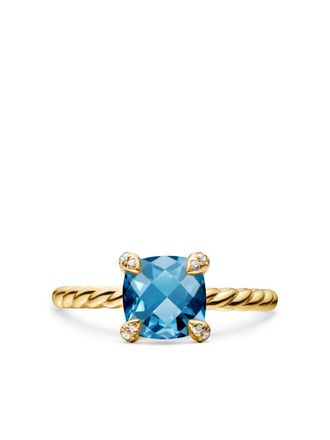 David Yurman 18kt yellow gold Chatelaine topaz and diamond ring (7mm) - women - 18kt Yellow Gold/Blue Topaz/Diamond - 8.5