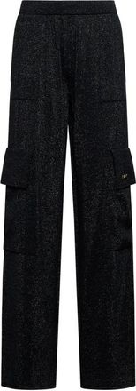Silvian Heach Zwarte cargobroek met opgestikte zakken - Dames - Straight fit broeken - Zwart - M - Wol - Broeken