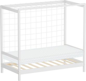 ML Design Letto per Bambini 80x160 cm Bianco a Forma di Porta da Calcio con Materasso, Letto Singolo in Legno di Pino con Rete a Doghe e Rete da Calcio, per