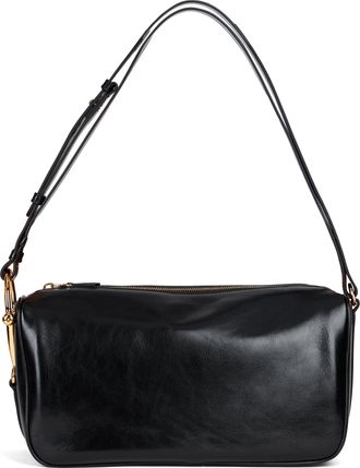 Gucci Womens Shoulder Bag With Buckle, Black Leather Calf Skin