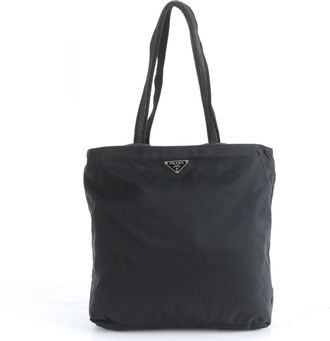 Prada Black Red Color Nylon Leather Shoulder Bag Tote Bag (Pre-Owned)