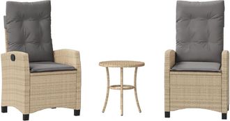 vidaXL Sillas Y Mesita De Jard&iacute;n 3 Piezas Rat&aacute;n Sint&eacute;tico Coj&iacute;n Beige Vidaxl