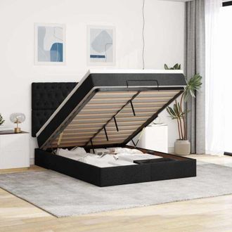vidaXL Estructura Cama Otomana Colch&oacute;n Tela Negro 140x200cm Vidaxl