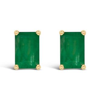 House of Brilliance 14K Gold 6x4MM Emerald Shaped Gemstone Solitaire Stud Earrings in Green Emerald | Yellow at Nordstrom