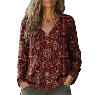 Generic Womens Blouses & Shirts Womens Long Sleeve Tops Casual Plus Size V Neck Shirts Fashion Vitange Floral Printed Boho Shirt Dressy Loose Spring Summer Lo