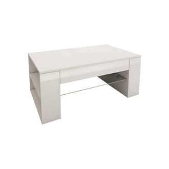 ML Design Ml-design Mesa De Centro Y Estante De Almacenamiento 100 X 42 X 60 Cm Revestido Blanco Con Balda De Vidrio Y 4 Compartimentos Laterales Elegante Mesit