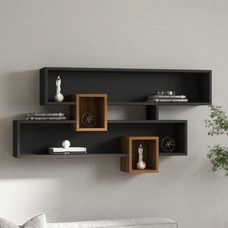 Dmora Estanter&iacute;a Roddino, 4 Estantes, Color Estructura Marr&oacute;n, Tono Antracita, 120x22x75h Cm Negro Antracita