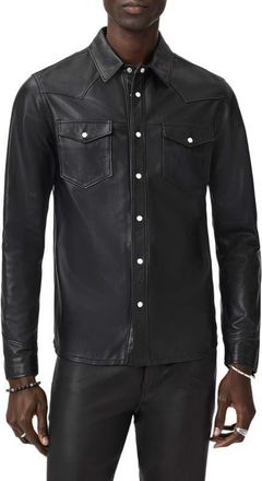 John Varvatos Sage Sheepskin Leather Shirt Jacket in Black at Nordstrom, Size 50