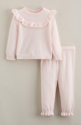 Nordstrom Ruffle Cotton Blend Sweater & Pants Set in Pink Heaven at Nordstrom, Size 24M