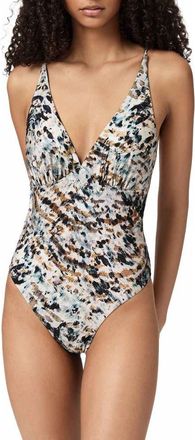 AllSaints Saph V-Neck One-Piece Swimsuit in Canter Fawn Brown at Nordstrom, Size 12 Us