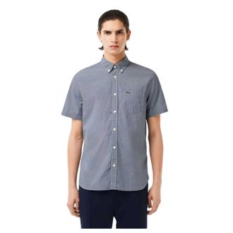 Lacoste Heren Regular Overhemd met Korte Mouwen (Wit/Zwaar Blauw)