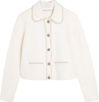 Alice & Olivia Noella Embellished Knit Jacket - Ecru - S (UK8-10 / S)