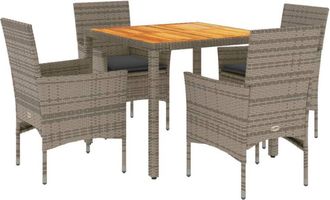 vidaXL Set De Comedor Jard&iacute;n 5 Pzas Con Cojines Rat&aacute;n Pe Acacia Gris Vidaxl