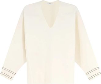 Max Mara Mxmundici Wolle-Mix Trui - Dames - V-hals truien - Wit - S - Wol - Truien & Vesten
