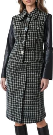 Chanel Checked Suit With Leather Sleeves Size M