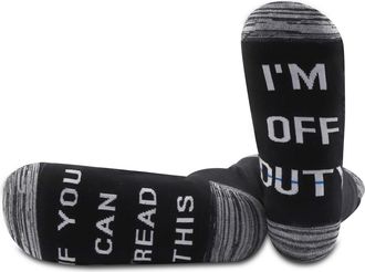 Generic PYOUL 1 Pair Police Gift Socks If You Can Read This Im Off Duty Thin Blue Line Gag Gift for Cop Policeman (Off Duty blue 1 Pair)