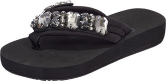 Generic Womens Platform Flip Flops with Thick Cushioned Sole for Outdoor Beach and Summer Fashion Comfort (Black, 5.5)