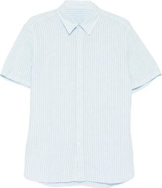120% Lino Herenhemd met Korte Mouwen - Heren - Korte mouwen Overhemden - Blauw - S - Linnen - Overhemden