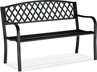 Relaxdays Panca da Giardino, a 2 Posti, Design Intrecciato, da Terrazzo, per Balcone, HxLxP 86,5 x 127,5 x 58,5 cm, Nero - Relaxdays