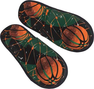 Generic House Slippers Vintage Basketball Net Sport Ball Unisex Fuzzy Slippers Non-Slip Indoor Shoes For Women Guest Room Room L