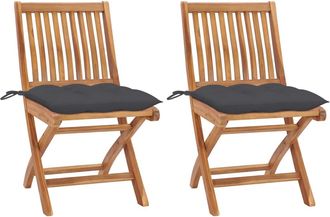 vidaXL Vidaxl - Sillas De Jard&iacute;n 2 Uds Madera Teca Con Cojines Gris Antracita