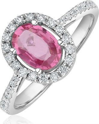 The Diamond Store 18K White Gold Diamond and Pink Sapphire Oval Ring 0.30ct