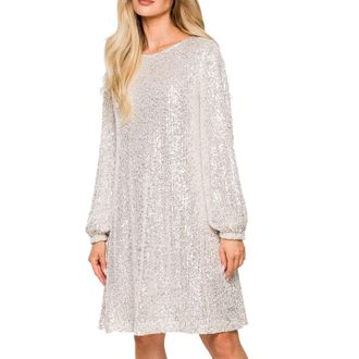 Generic Sequin Dresses for Women UK Party Wear Elegant Glitter Mini Dress with Long Sleeve Crewneck Sparkly Cocktail Prom Evening Gowns and Formal for Christm
