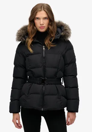 Superdry Steppjacke SUPERDRY FUJI BELTED PUFFER, Damen, Gr. XXL, schwarz, Web, Obermaterial: 100% Polyester, unifarben, regular fit normal, Jacken Steppjacke