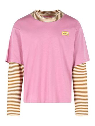 Marni Pink Linen And Cotton Double Layer T-Shirt