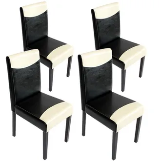 Hhg Hhg - Set 4x Sedie Littau Ecopelle Soggiorno Cucina Sala Da Pranzo 43x56x90cm Nero Bianco