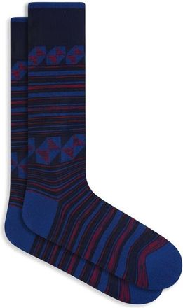 Bugatchi Stripe Geo Pattern Cotton Blend Dress Socks in Navy at Nordstrom, Size 10-13