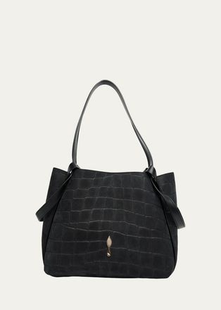 Christian Louboutin Bettina Small Croc-Embossed Suede Tote Bag