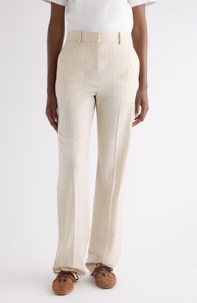 Acne Studios Pontino Pinstripe Wool Trousers in Cream Beige at Nordstrom, Size 10 Us