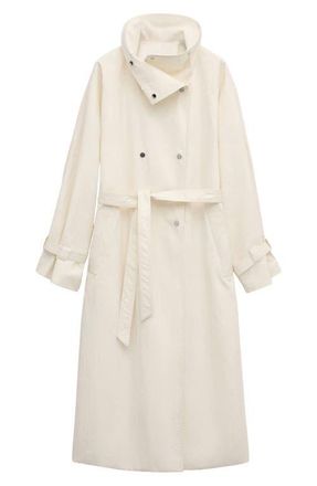 Mango Funnel Neck Oversize Cotton Blend Trench Coat in Ecru at Nordstrom, Size Medium
