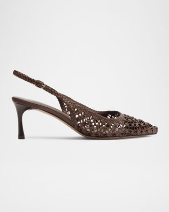 Alexandre Birman Jane Woven Leather Slingback Pumps
