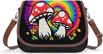 Generic Tie Dye Mushroom Crossbody Bags for Women Shoulder Messenger Bag Purse Handbags